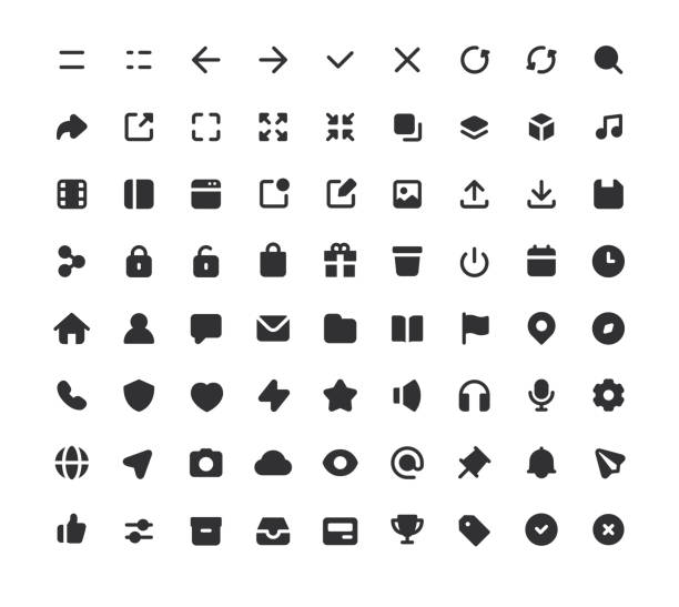 Flat Solid User Interface Icons Set of flat solid user interface vector icons. tick off stock illustrations