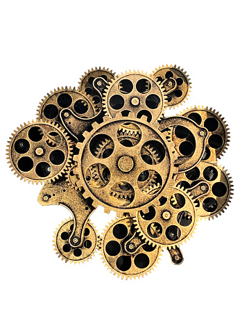 Clockwork Mechanism Of Retro Clock Rotating Cogwheels Gears Close Up