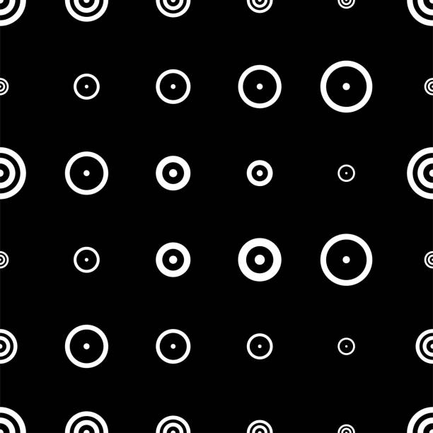 ilustracja wektorowa. geometryczny bezszwowy wzór. kropki stałe i okręgi liniowe w rzędach. cętkowane czarno-białe tło. prosty monochromatyczny abstrakcyjny wzór. - seamless tile audio stock illustrations