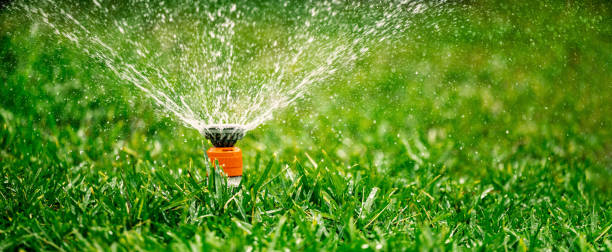 istock automatic garden lawn sprinkler. watering grass in yard. banner with copy space 1391506277