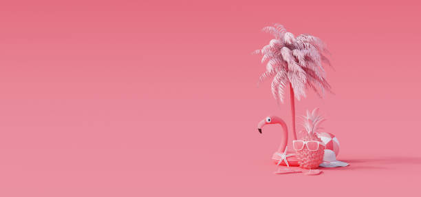 istock Summer travel concept on pink background 3d render 1391506672