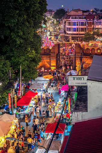 Chiang Mai Night Market Scene,   Tha Phae Gate in Chiang Mai, Thailand