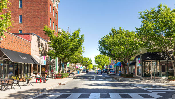 Wide-angle view of Main St. Cultural District, Rock Hill, SC stock photo