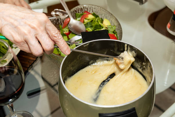 Eating cheese fondue