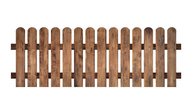 Brown wooden fence isolated on a white background that separates the objects. Brown wooden fence isolated on a white background that separates the objects. There are clipping paths for the designs and decoration wooden barricade stock pictures, royalty-free photos & images