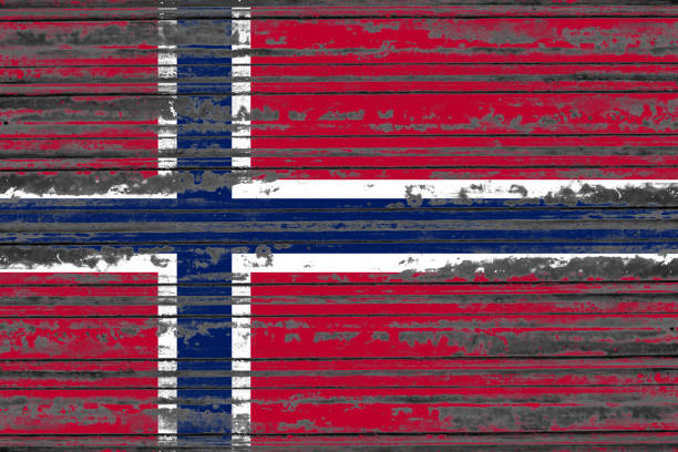 Norway flag painted on a rustic old metal sheet