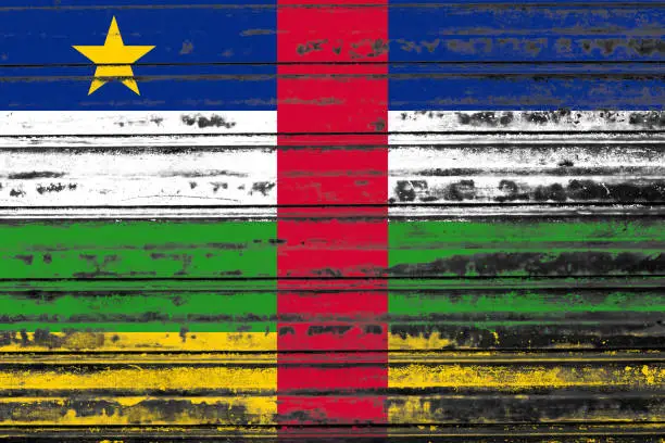 Flag of central african republic painted on a distressed old metal sheet