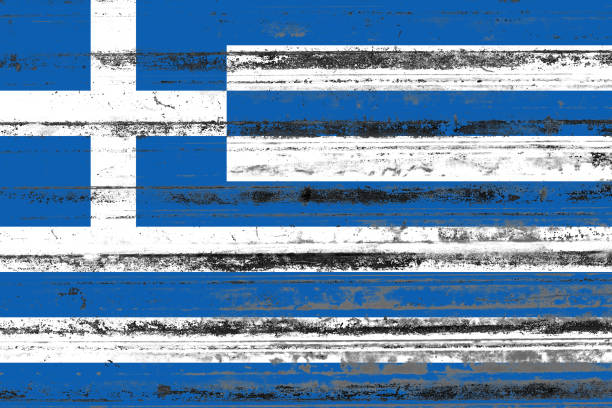 Greece flag painted on a distressed old rustic metal sheet