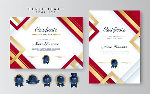 Modern Elegant Red And Gold Certificate Of Achievement Template With ...