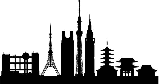 токио (все здания являются полными и поместными) - silhouette back lit built structure shrine stock illustrations