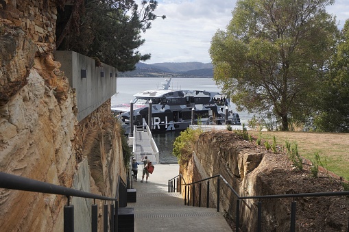 Hobart, Tasmania, Australia, March 24, 2022.
Ferry arriving at the Museum of Old and New Art