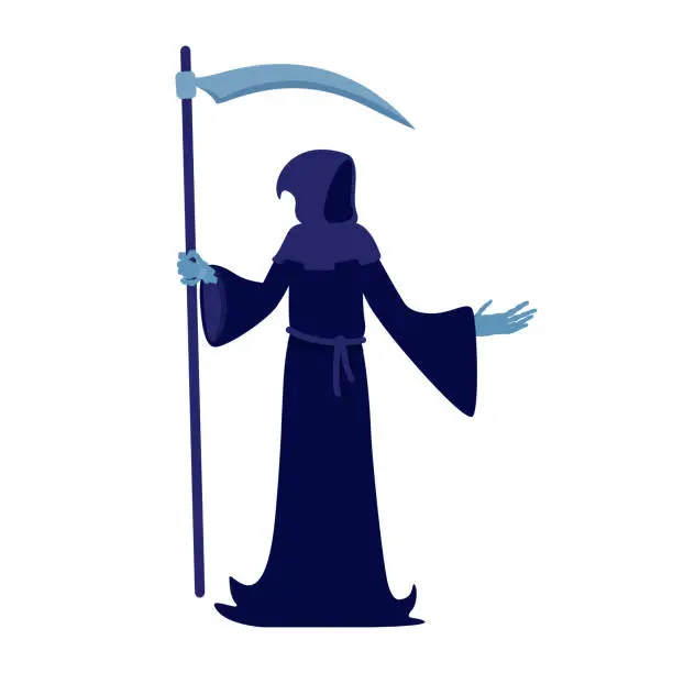 Vector illustration of Death with scythe semi flat color vector character