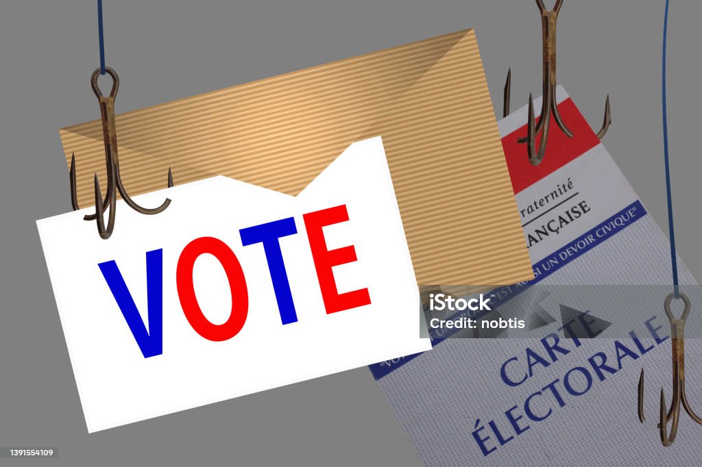 Phishing attempt voting in France   Stealing confidential data  Personal information data Color Image Stock Photo