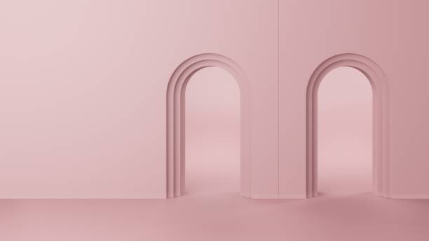 istock 3d rendering of pink modern arch wall mockup 1391555249
