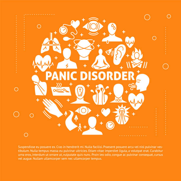 ilustrações, clipart, desenhos animados e ícones de banner conceito redondo de desordem de pânico - mental health depression silhouette hysteria