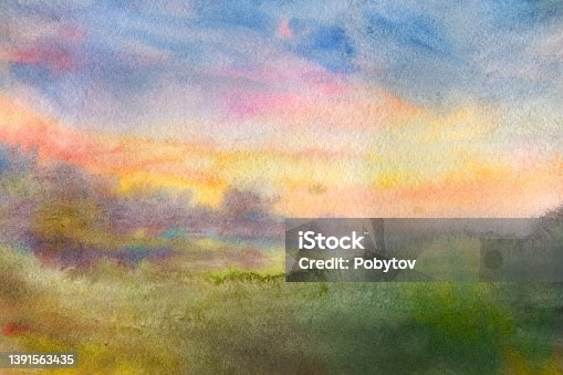 istock Summer landscape in watercolor 1391563435