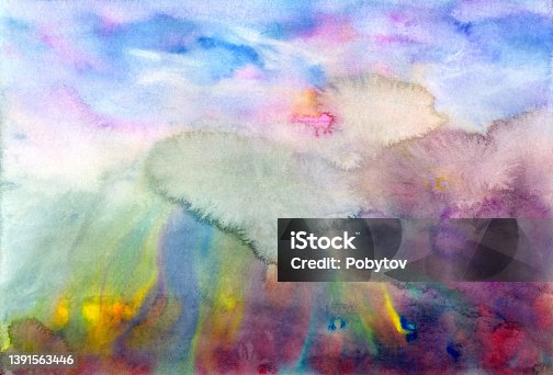 istock fantastic springtime landscape in watercolor 1391563446