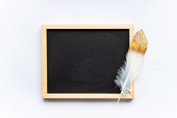 Close-up of smudged blank blackboard with board eraser and chalk.