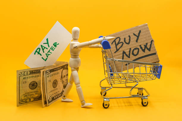 BNPL Buy now pay later online shopping concept stock photo