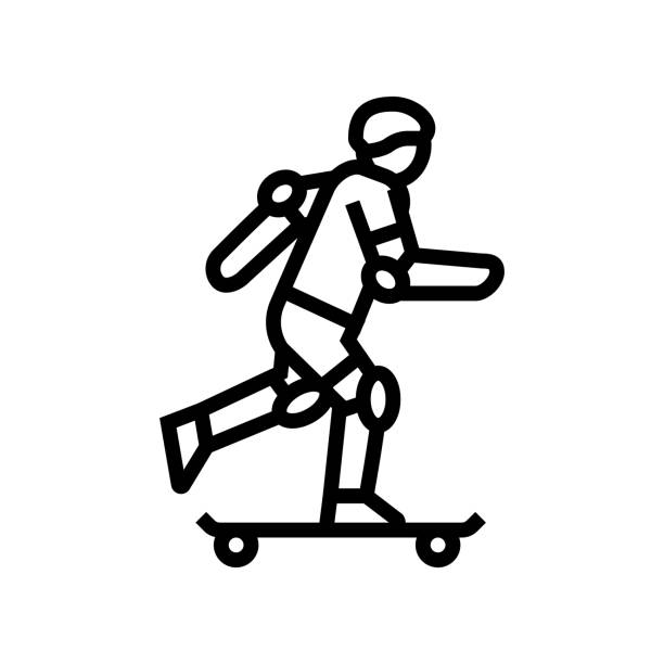 illustrazioni stock, clip art, cartoni animati e icone di tendenza di skateboard sport estremi linea icona illustrazione vettoriale - zip lining