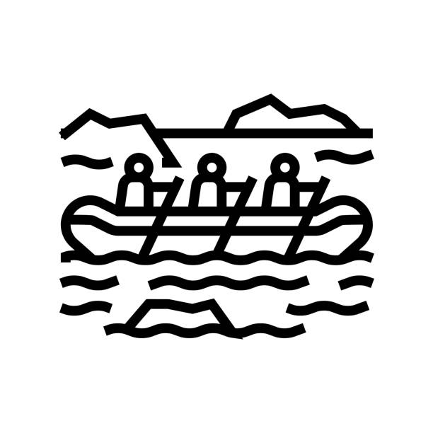 illustrazioni stock, clip art, cartoni animati e icone di tendenza di rafting sport estremi linea icona illustrazione vettoriale - zip lining