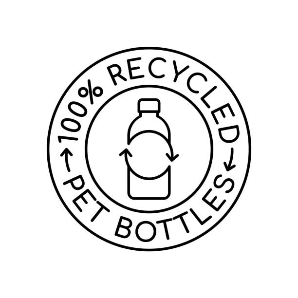 illustrations, cliparts, dessins animés et icônes de logo de bouteilles en pet 100% recyclées. bouteille en plastique avec flèches de recyclage dans un cercle. - packaging recycling bottle plastic