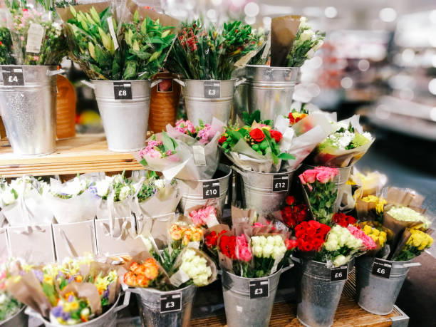 istock Retail display of fresh flower bouquets 1391576629