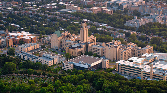 Aerial view of University of Montreal located on the northern slope of Mount Royal in Montreal, Quebec, Canada.