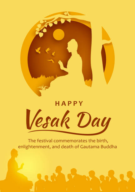 vesak day, eine feier von buddhas geburtstag und markiert für einige buddhisten seine erleuchtung (als er den sinn des lebens entdeckte). - vesak day stock-grafiken, -clipart, -cartoons und -symbole