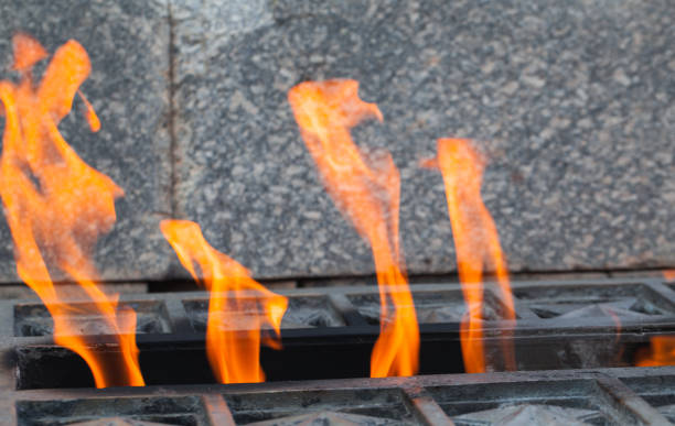 Eternal flame burns at memorial for Soviet soldiers WWII, Russia