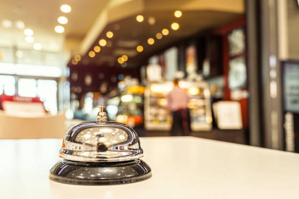 The desk cafe, restaurant with a service bell. Table reservation for dinner