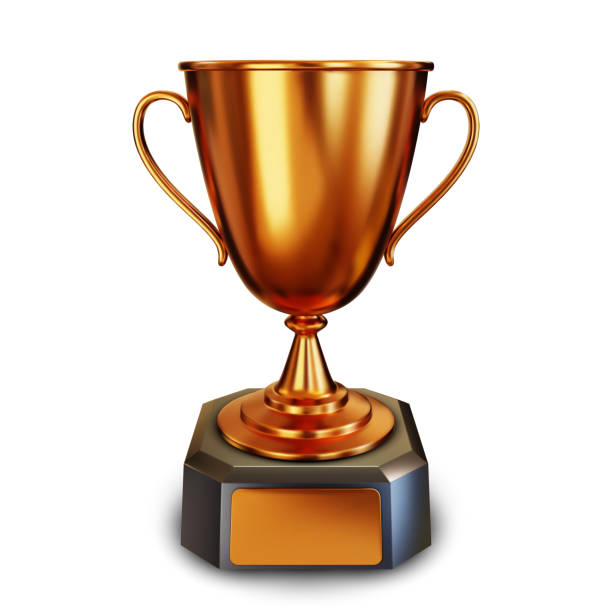 ilustrações de stock, clip art, desenhos animados e ícones de bronze trophy cup or champion cup with empty plate for your text. honorable third place in the competition. realistic 3d vector illustration isolated on a white background - congratulating achievement third place award