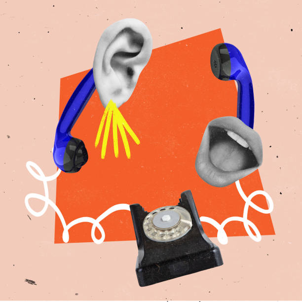 istock Contemporary art collage. Human ear and mouth with phone elements talking, dealing with business questions 1391588522