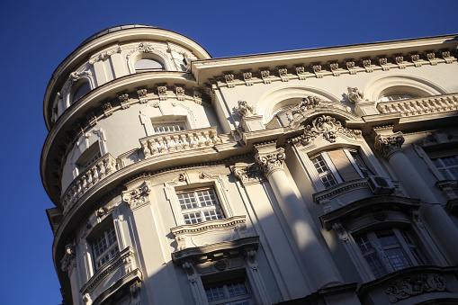 Facades of old buildings in old town in Belgrade, Serbia.