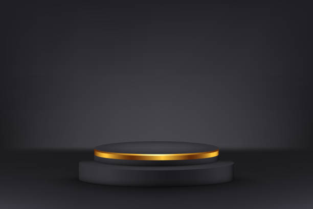 istock Luxury minimal black and gold podium for product presentation. Product placement mockup template. 1391590333