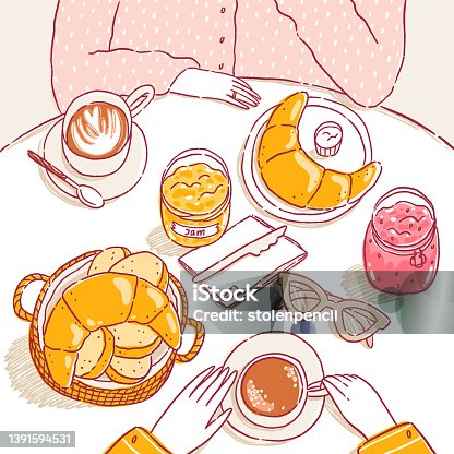 istock Fine breakfast at cafe, vector illustration 1391594531