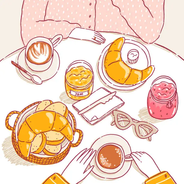 Vector illustration of Fine breakfast at cafe, vector illustration