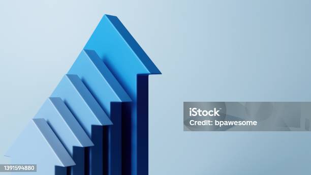 Blue Arrows Pointing Up Mock Up Success And Business Growth Template Stock Photo - Download Image Now