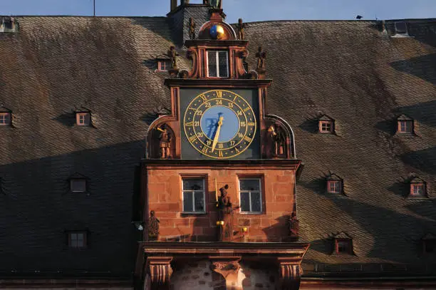Photo of Big Clock Of The Old City Hall in Marburg Hesse Germany On A Beautiful Spring Day