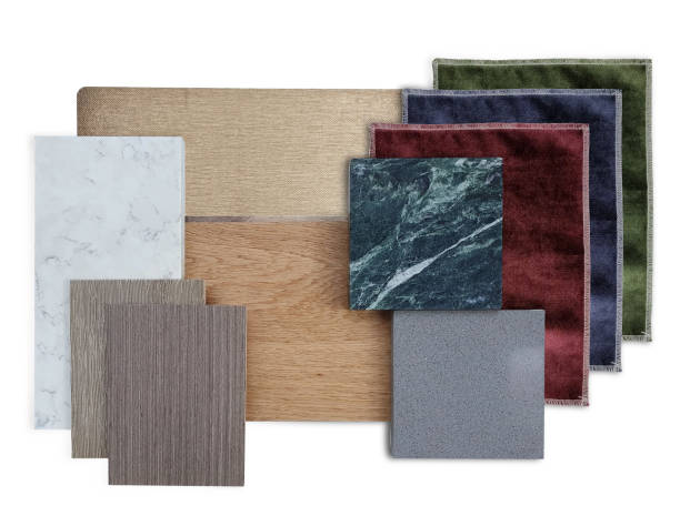istock interior material samples combination including wooden veneers, artificial stones, marble stones, multi color of velvet drapery and gold metallic laminated isolated on background with clipping path. 1391596505