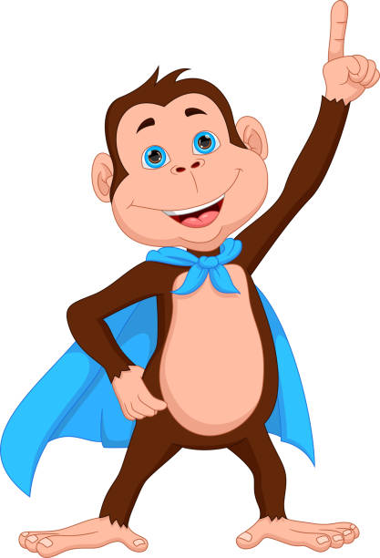 ilustrações de stock, clip art, desenhos animados e ícones de cute monkey wearing superhero costume - 3504