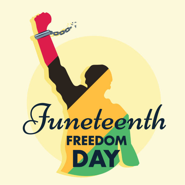 Juneteenth Freedom Day, celebrating African-American people silhouette handcuffs poster vector Juneteenth Freedom Day celebrating African-American people silhouette handcuffs poster vector design emancipation proclamation stock illustrations