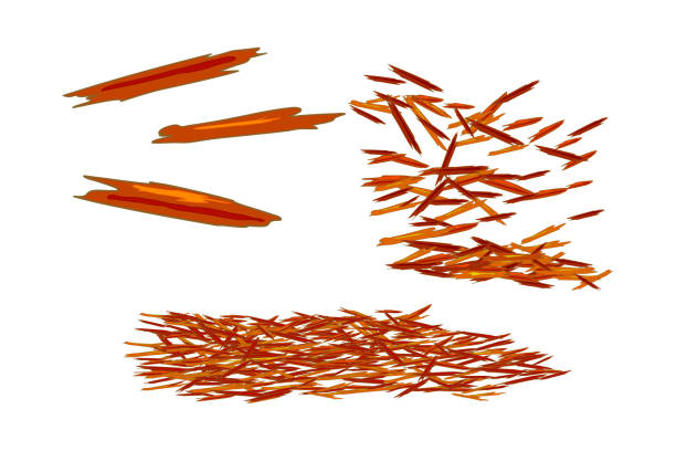 흰색 배경에 고립 된 뿌리 덮개 아이콘 세트. 빨간 뿌리 덮개는 원예 및 조경 디자인에 사용됩니다. - wood chip 이미지 stock illustrations