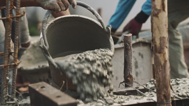 House construction, concrete pouring.