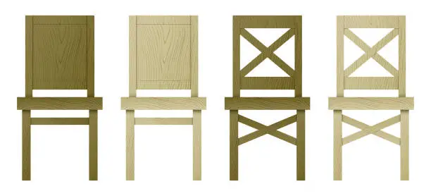 Vector illustration of Vector set of different style dark and light color wooden chairs, isolated on white background