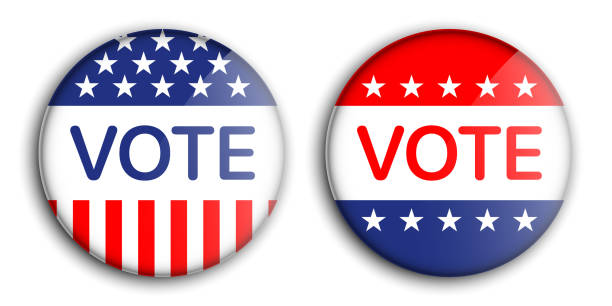 istock Vector set of American elections VOTE pin buttons, isolated on white background 1391611595
