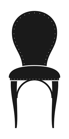Classic shape cushioned chair black vector icon, isolated on white background.