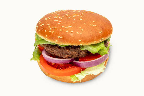istock one burger with cheese meat and vegetables 1391616173