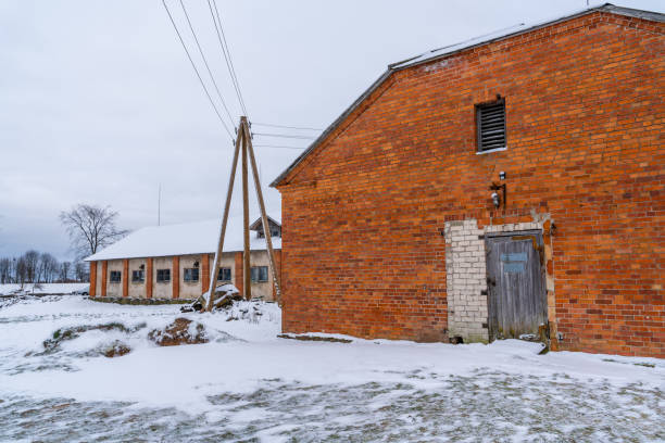 istock Power Line Pole next to Orange Brick Wall Old Farmhouse 1391622865