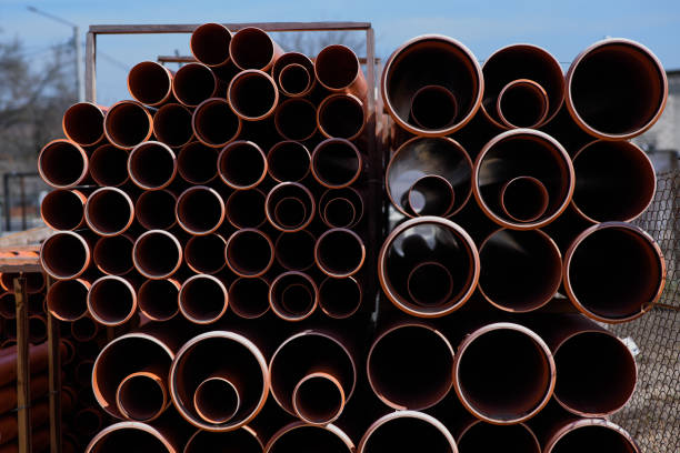 istock close up sewer pipes prepared for installation. 1391625742